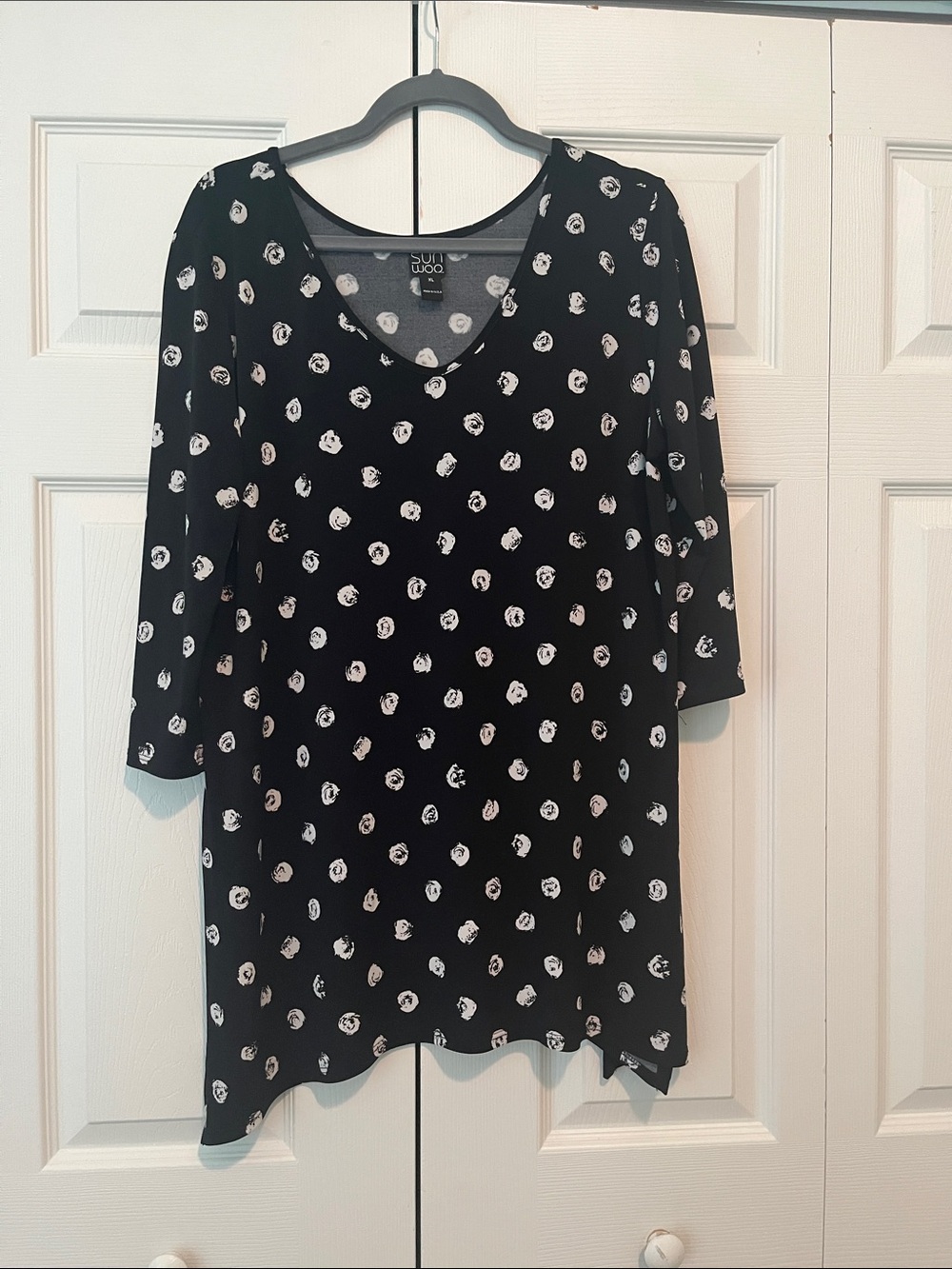 Clara Sun Woo Black Polka Dot V-Neck Tunic Top